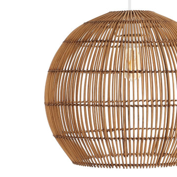 Raya 19" Farmhouse Coastal Rattan 180" Cord Plug-In or Hardwired LED Pendant - JONATHAN Y